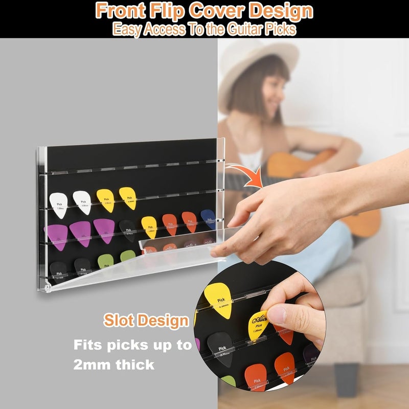 TXesign Guitar Pick Wall Mount Display Case for Picks Storage and Display, Guitar Pick Display Frame Acrylic Storage Box Hold Up to 32 Guitar Picks (Black) - Image 4